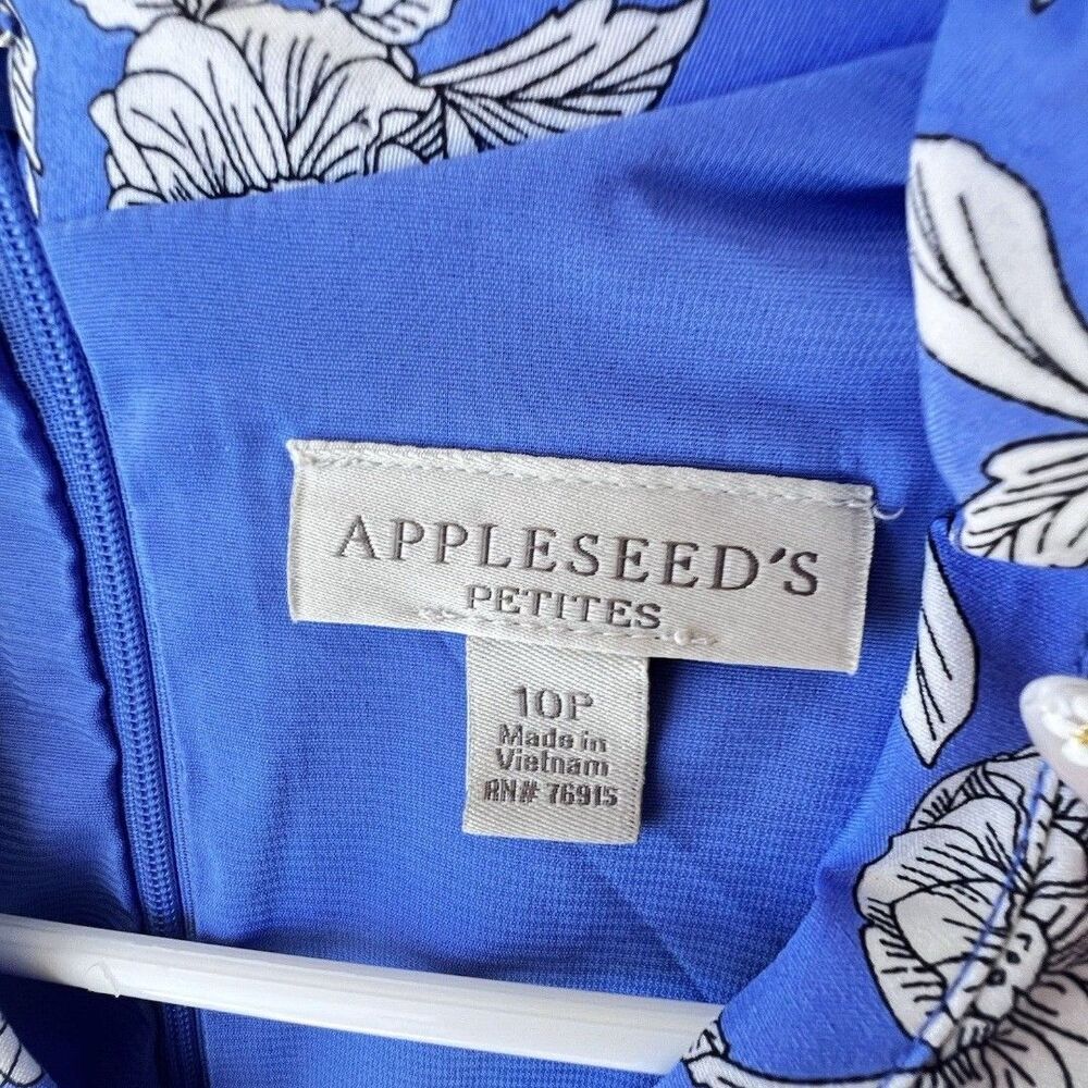 APPLESEED'S Blue Floral Midi Dress Womens  Stretch blue purple  Sleeve Tie 10P. - Picture 2 of 12